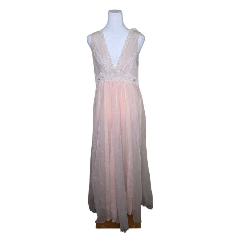 Intime California Vintage 70s Sleeveless Long Nylon Nightgown Womens Size M Peac